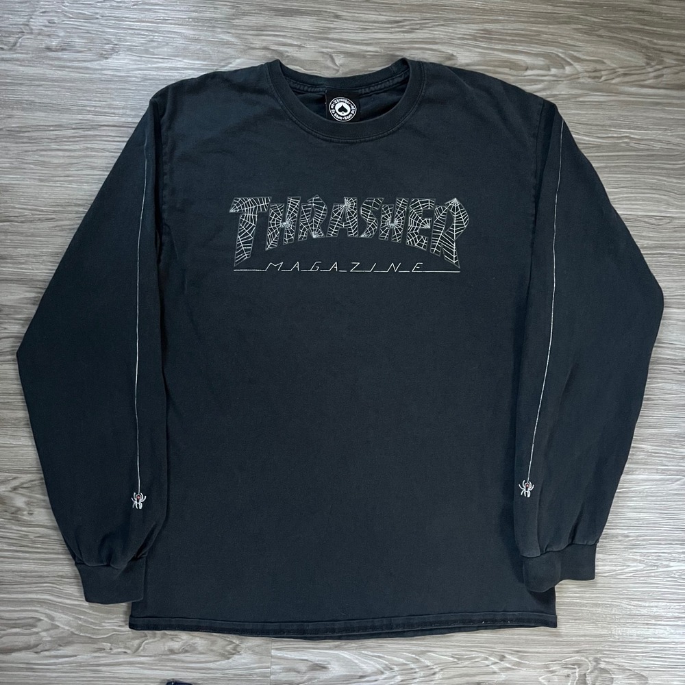 Thrasher Magazine Spider Web Logo Long Sleeve T-Shirt Mens Medium Black
